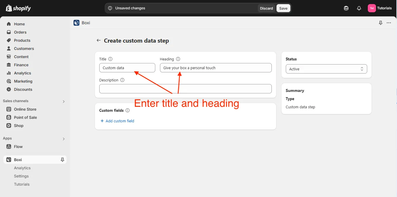 Fill custom data step