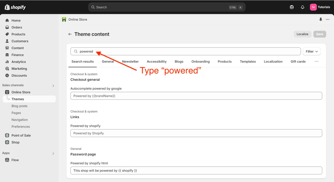 Shopify find Powered by Shopify
