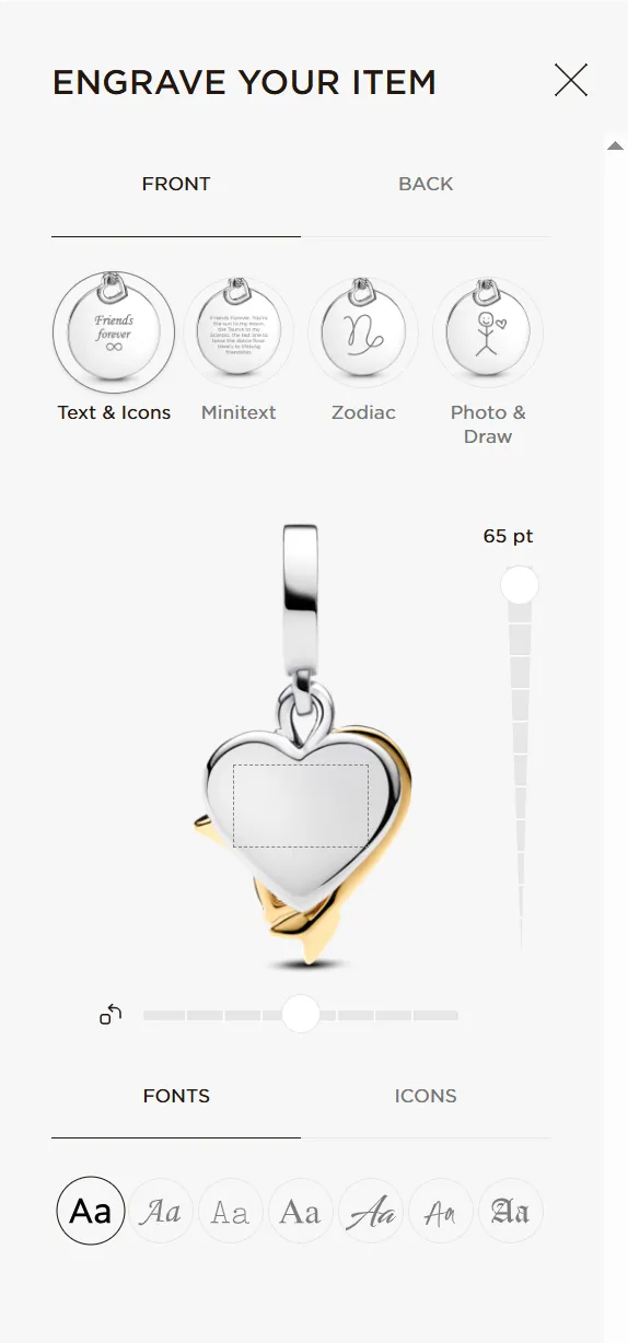 Pandora engraving charm