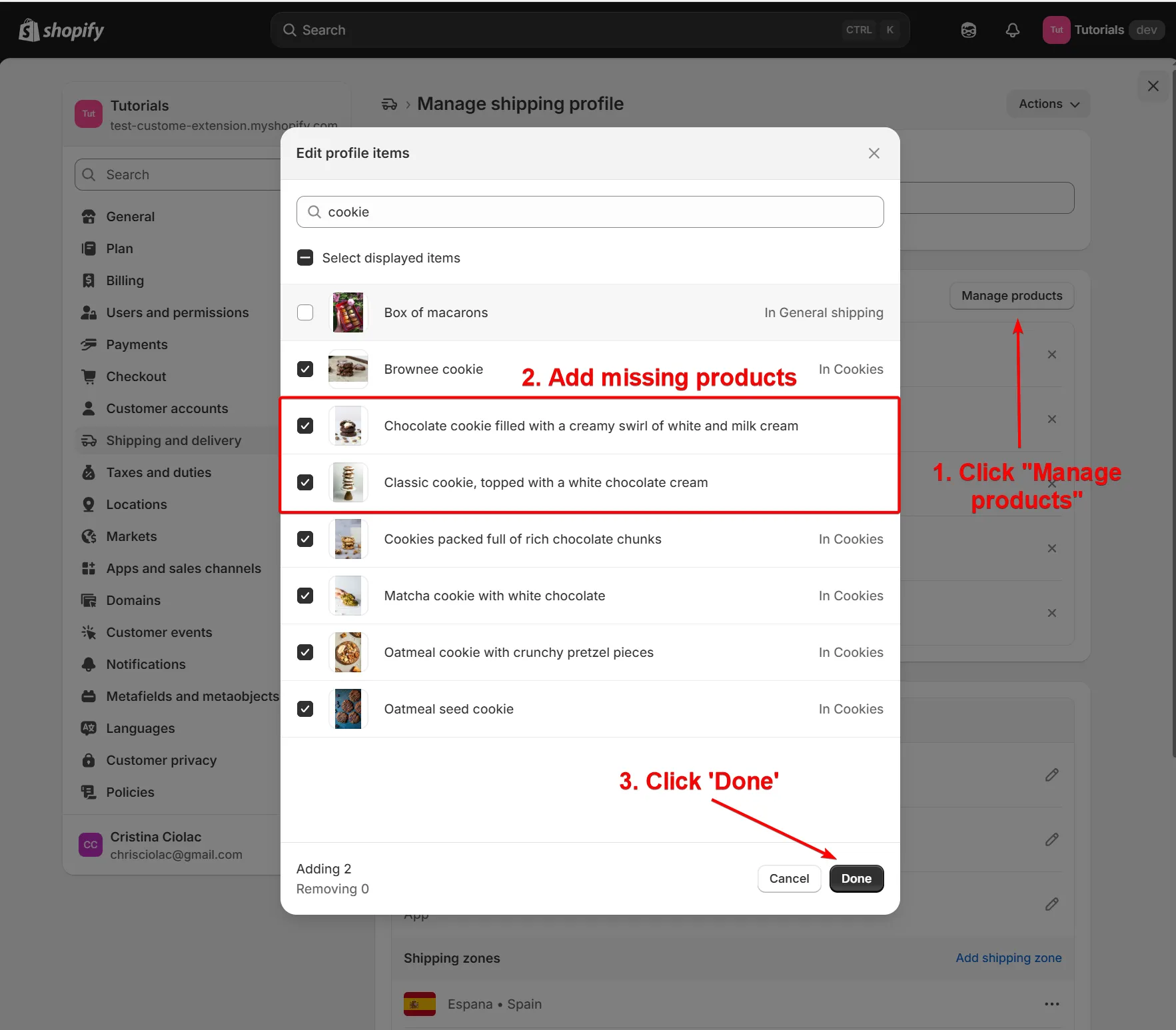 Shopify shipping profile add missing products