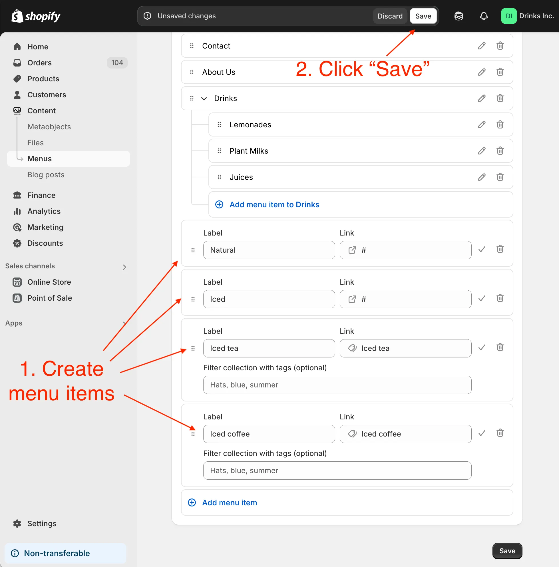 Shopify 2-level nested menu