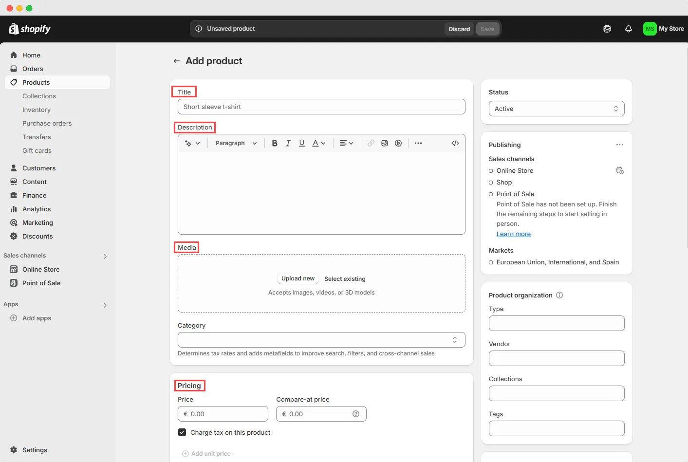 Shopify add product form