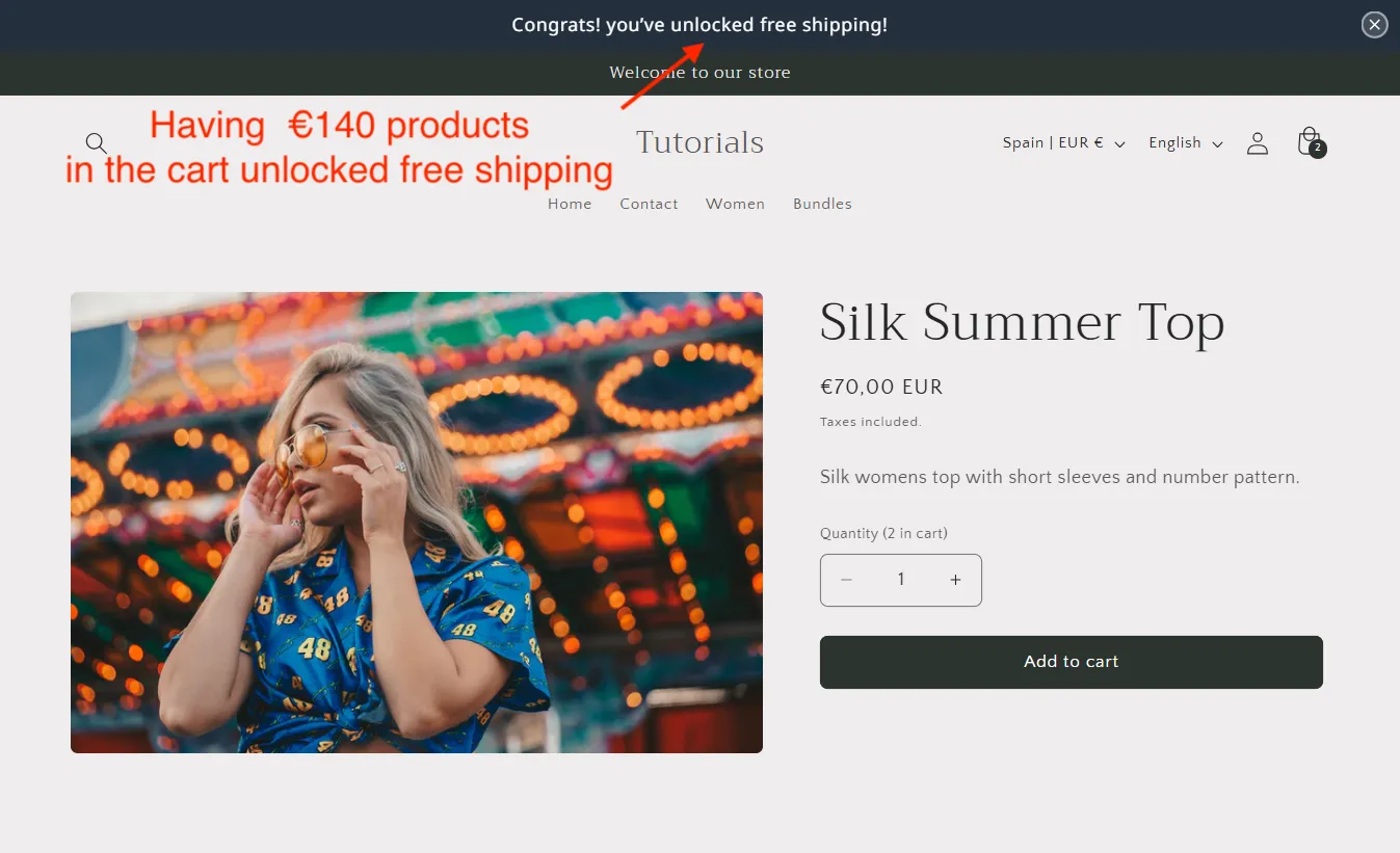 Shopify store free shipping bar