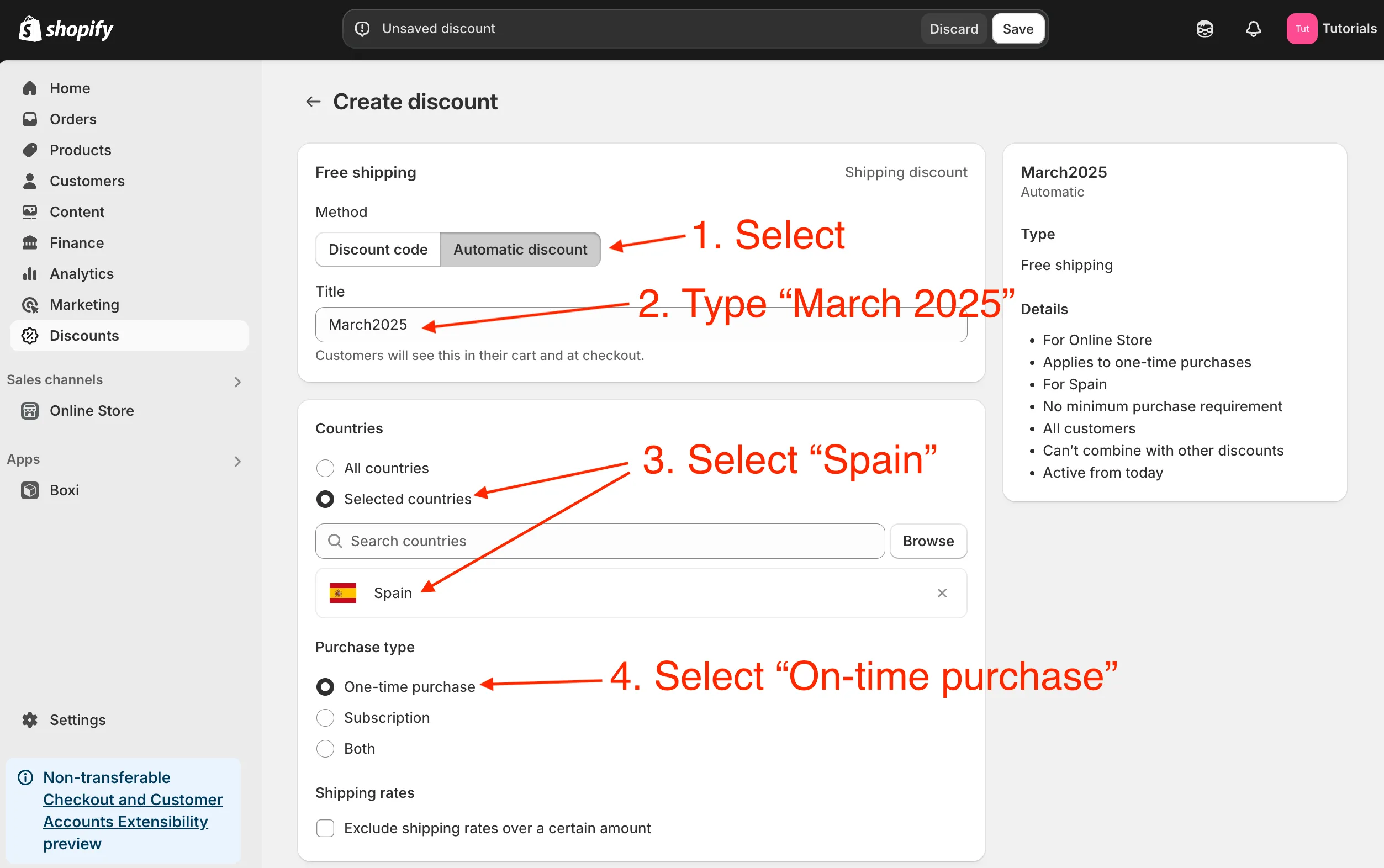 Shopify admin fill discount page