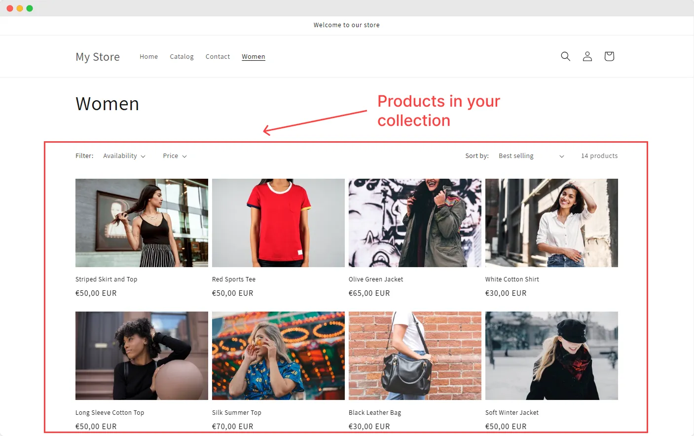 Shopify collection on the store