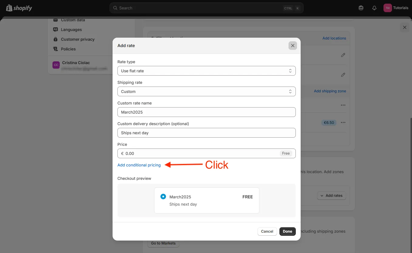 Shopify admin conditional logic