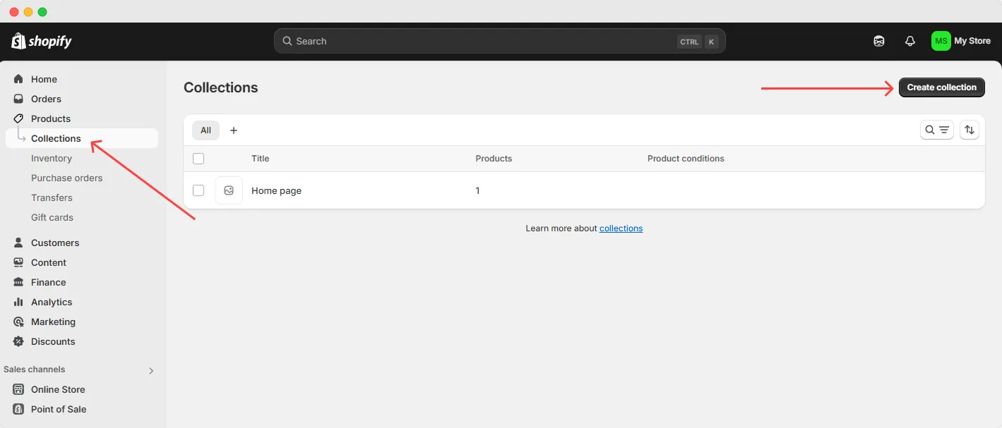 Shopify create collection