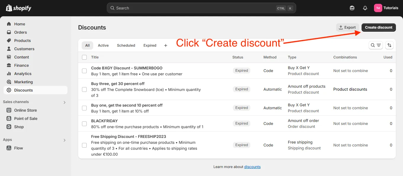 Shopify admin create discount