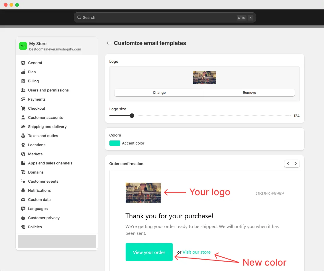 Shopify edit email template