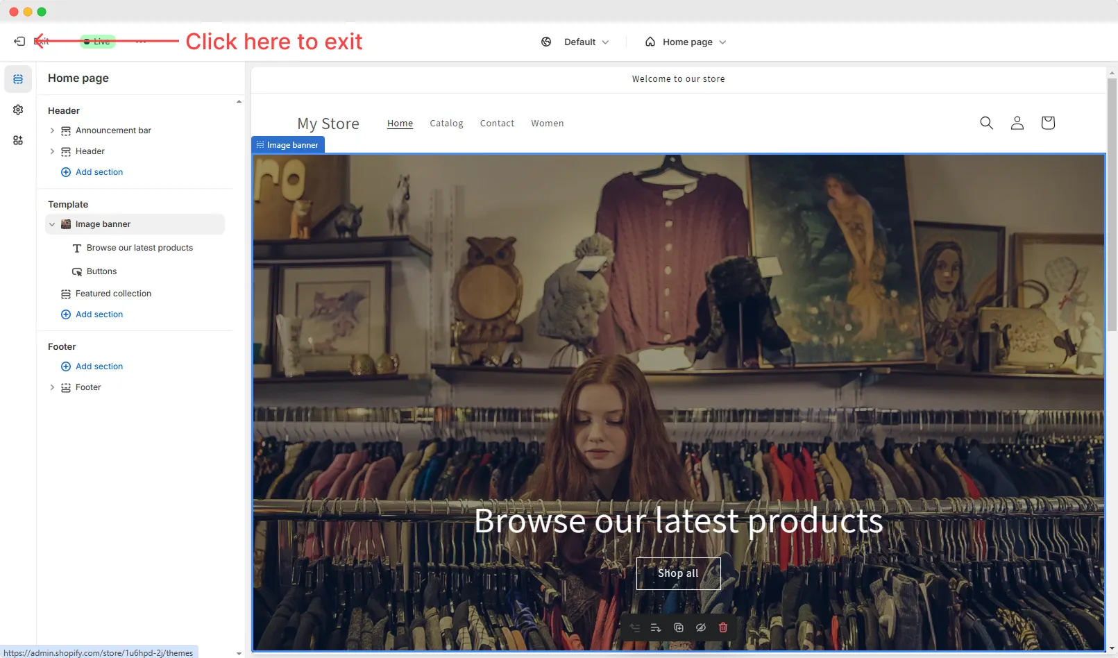 Shopify exit theme editor