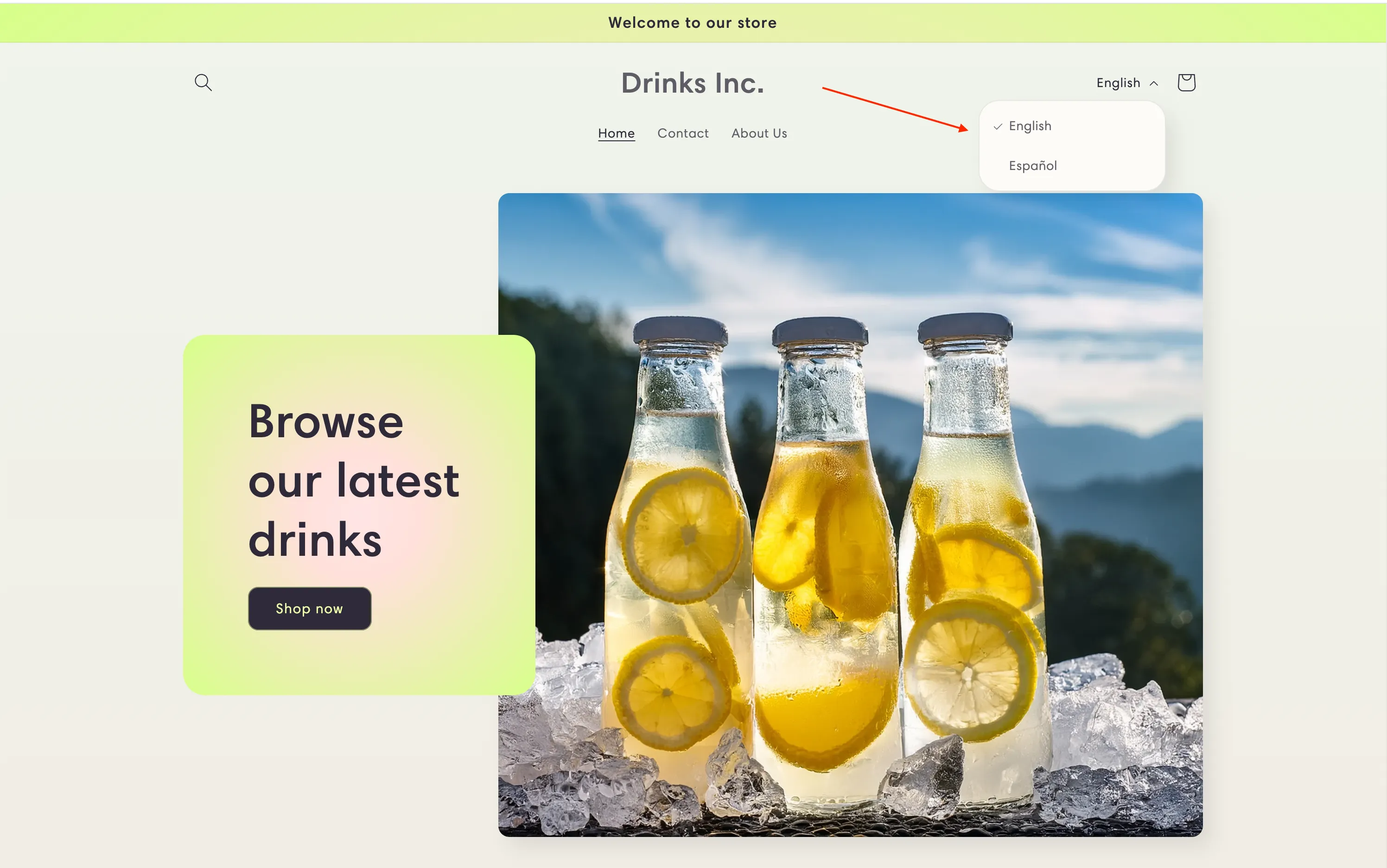 Shopify language switcher on the store header