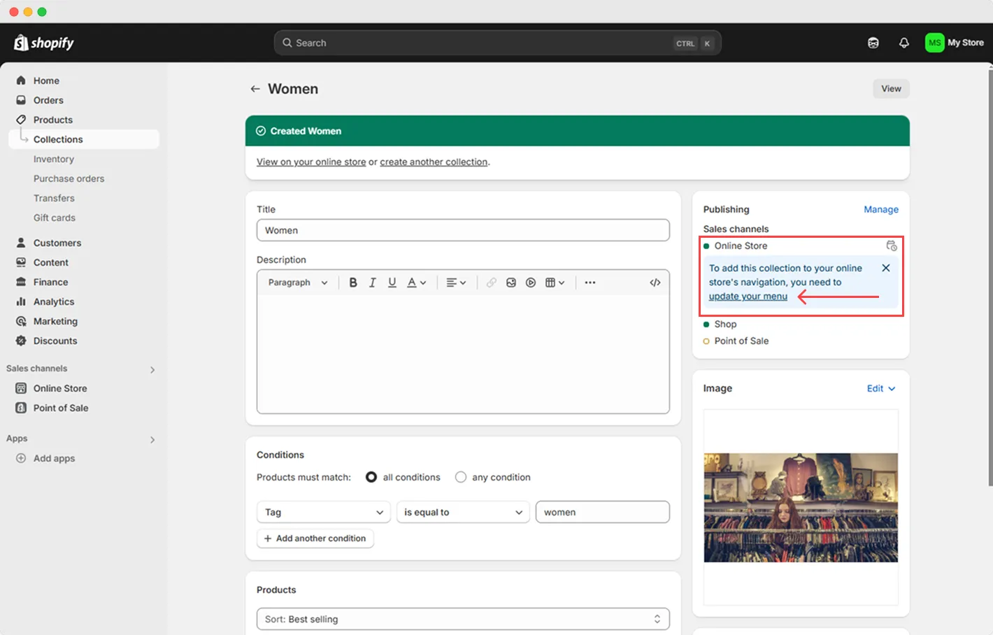 Shopify add collection to menu