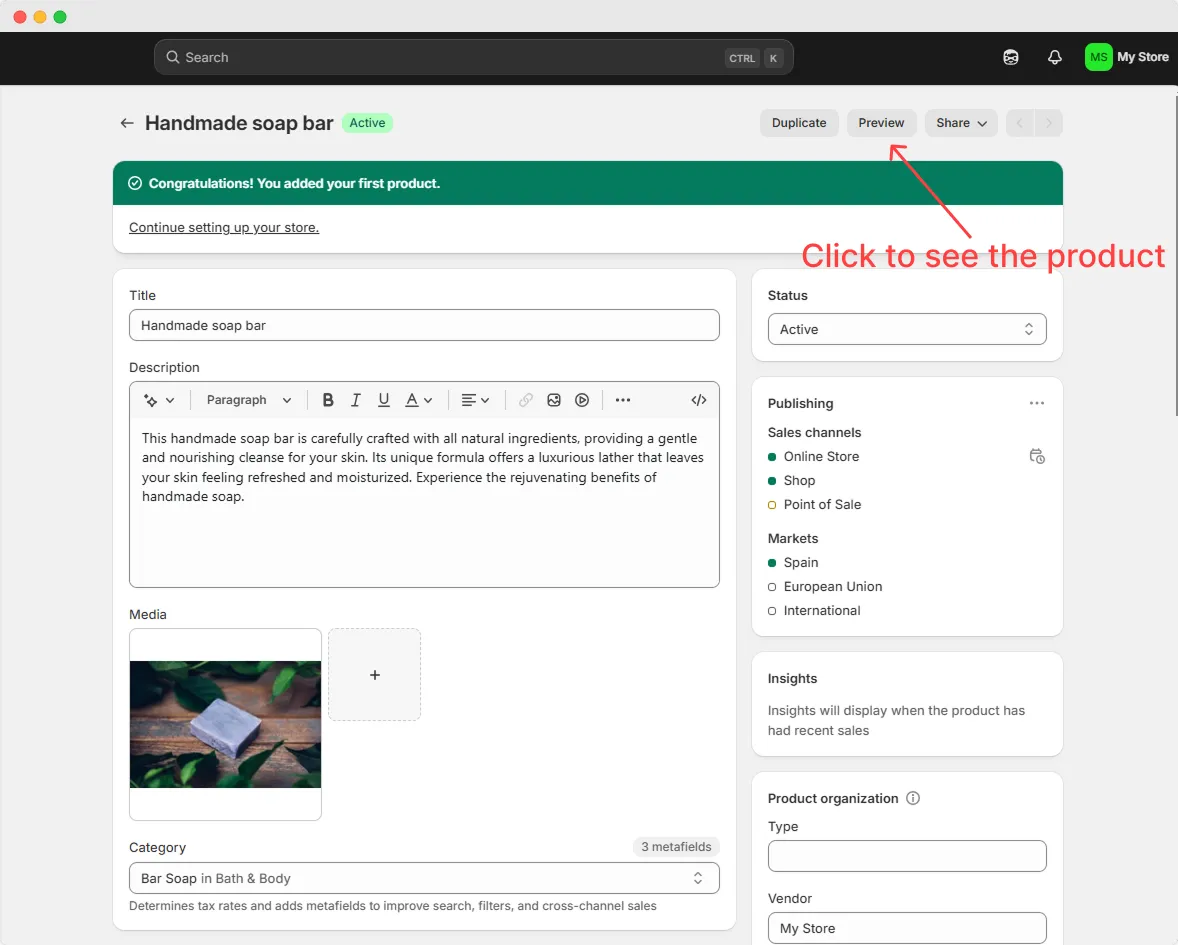 Shopify preview product