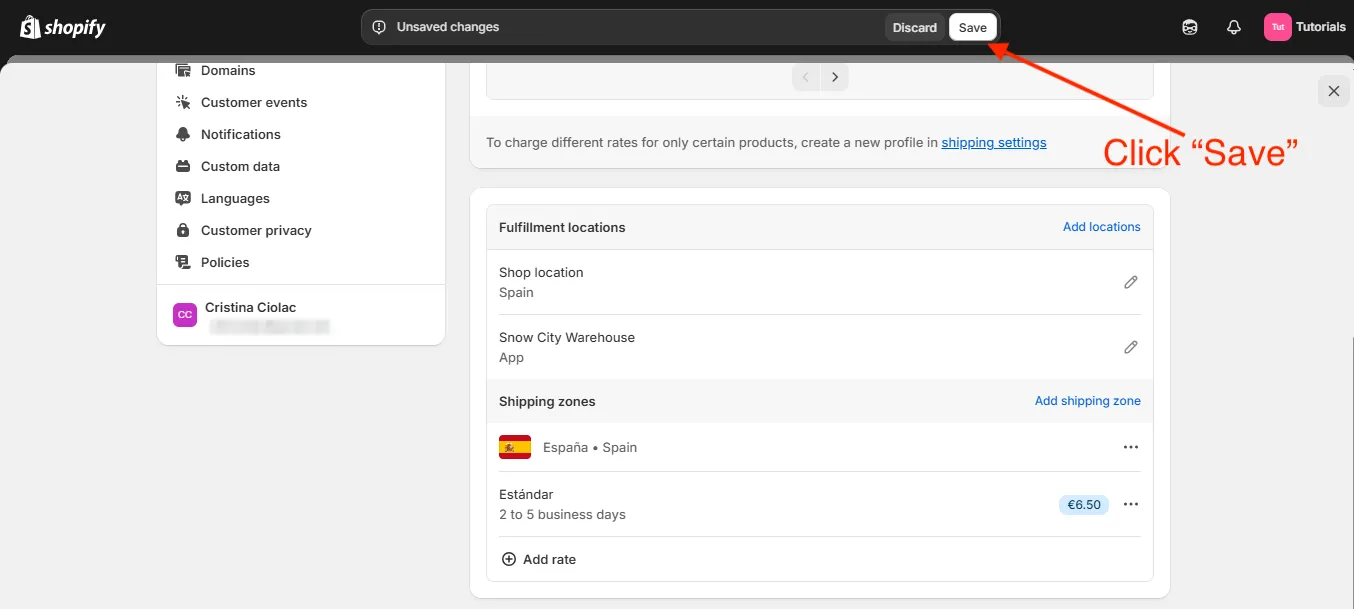 Shopify save changes