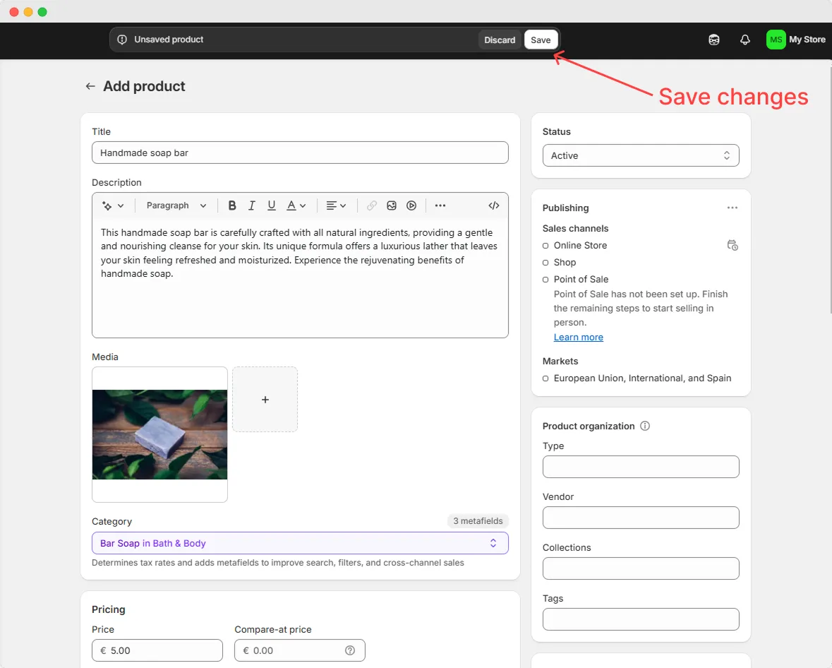Shopify save product form
