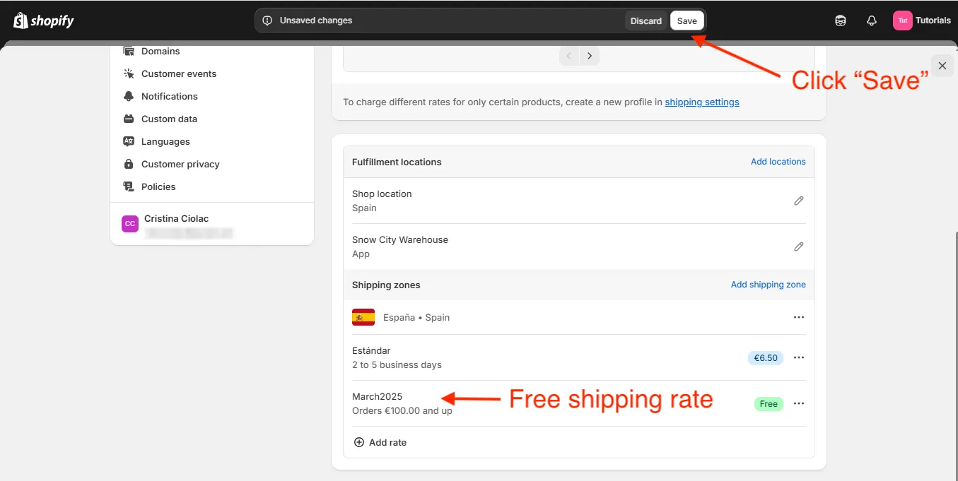 Shopify admin save rates