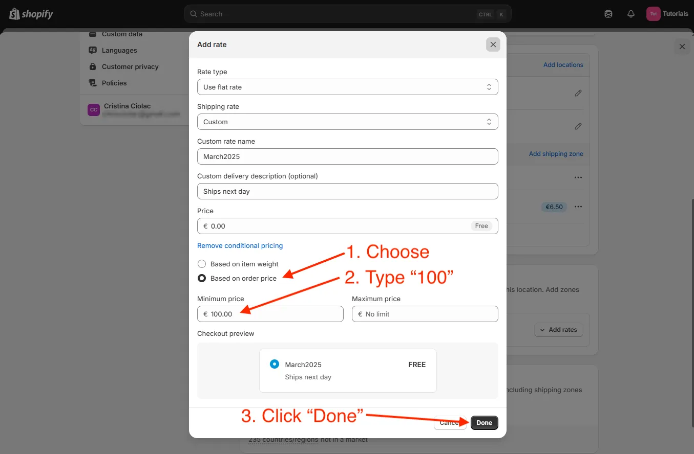 Shopify admin conditional logic