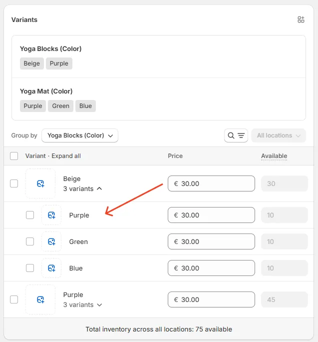 Shopify select variant