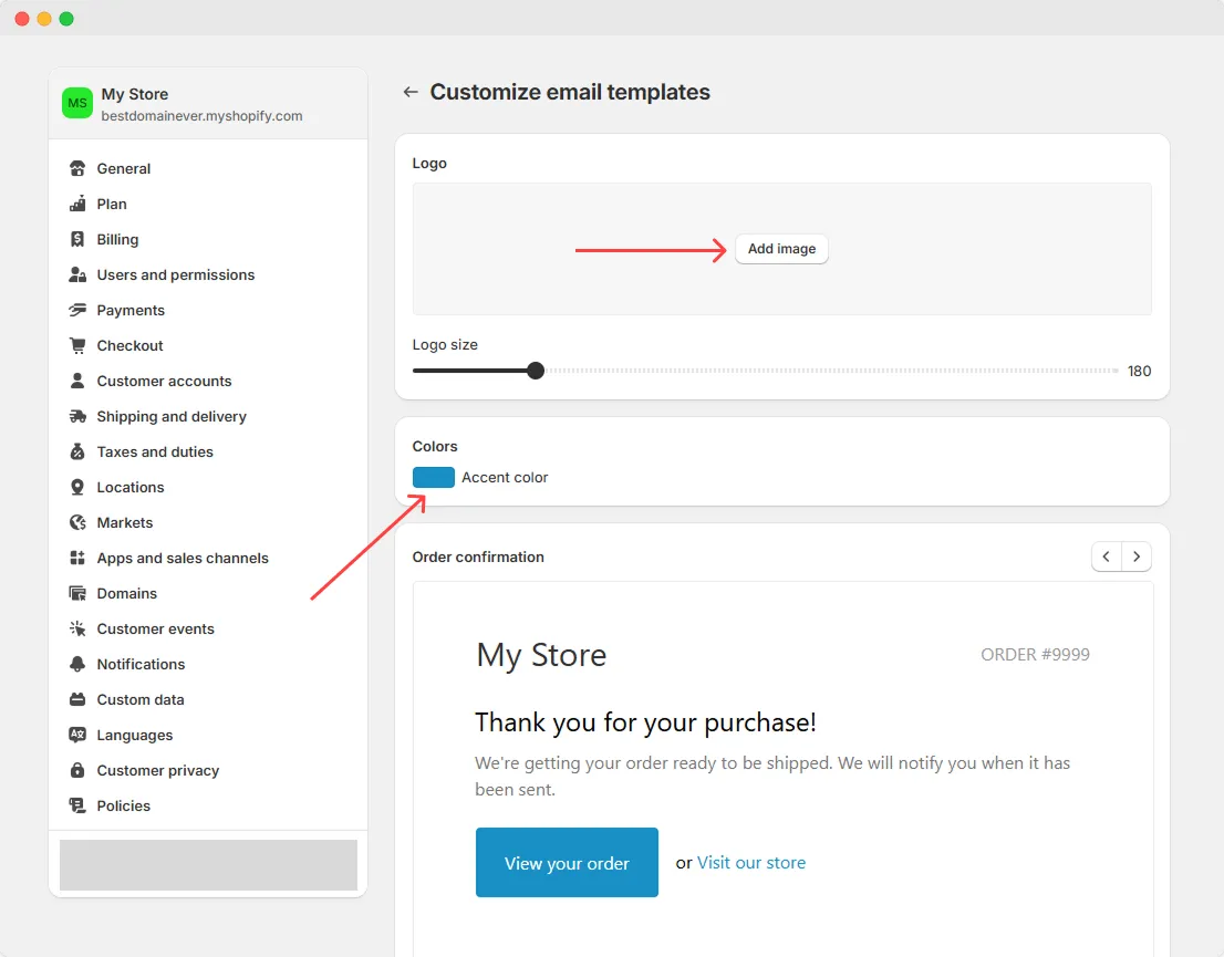 Shopify customize email template