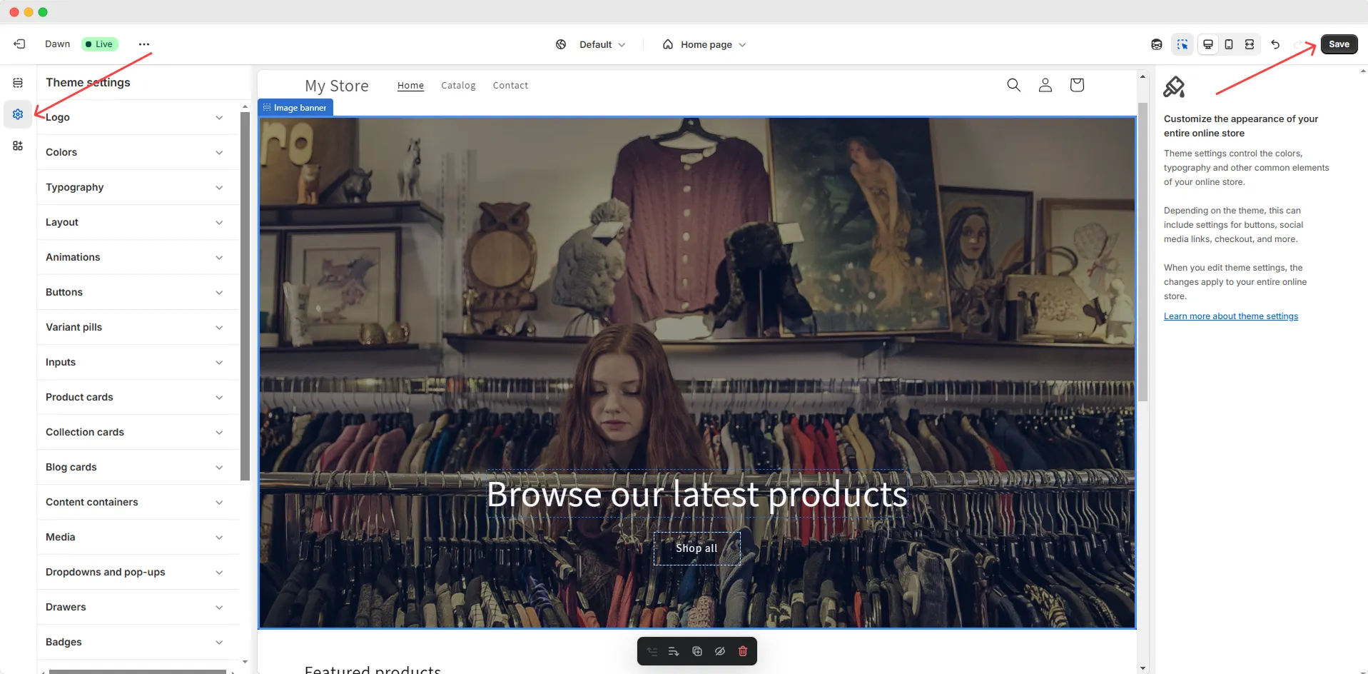 Shopify theme settings