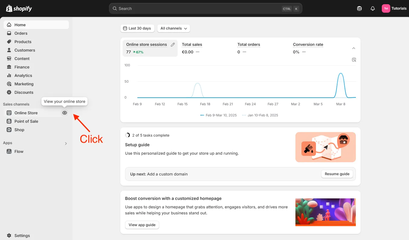 Shopify admin view store
