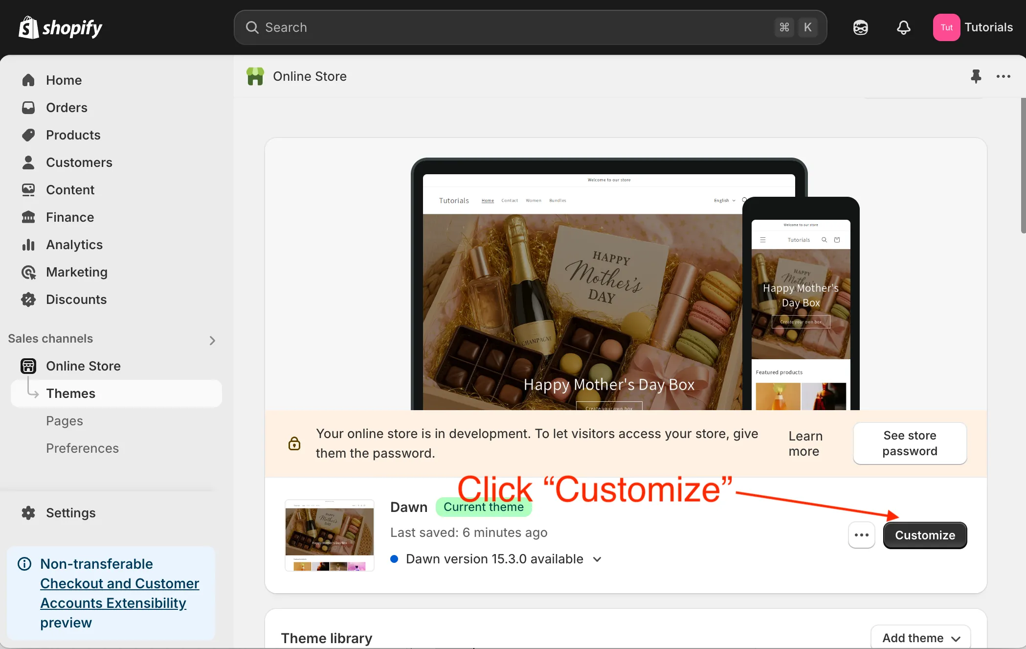 Shopify admin theme customize