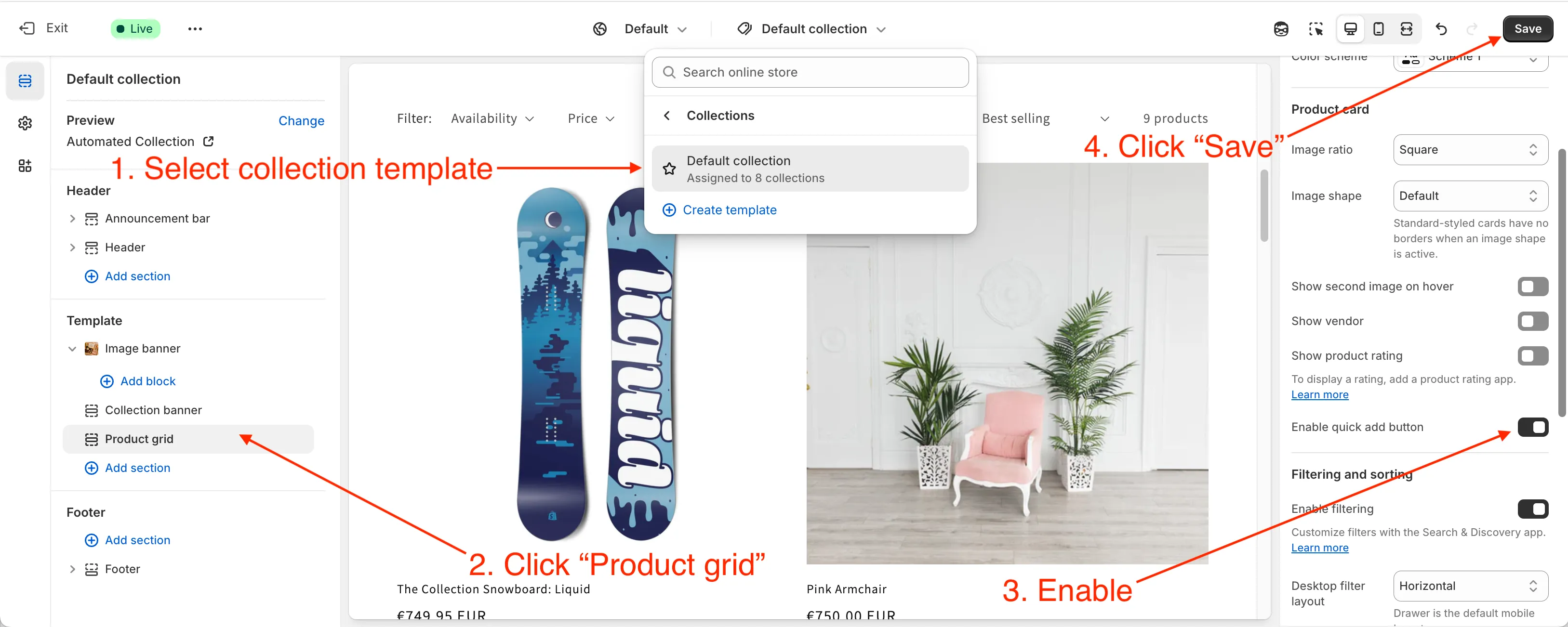 Shopify admin theme enable quick add button